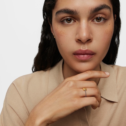 Mesh Tube small gold and steel bear Ring