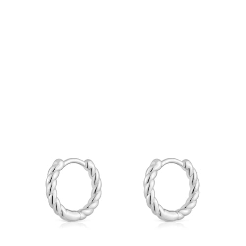 Pendientes cortos de aro trenzado de plata 10 mm Basics