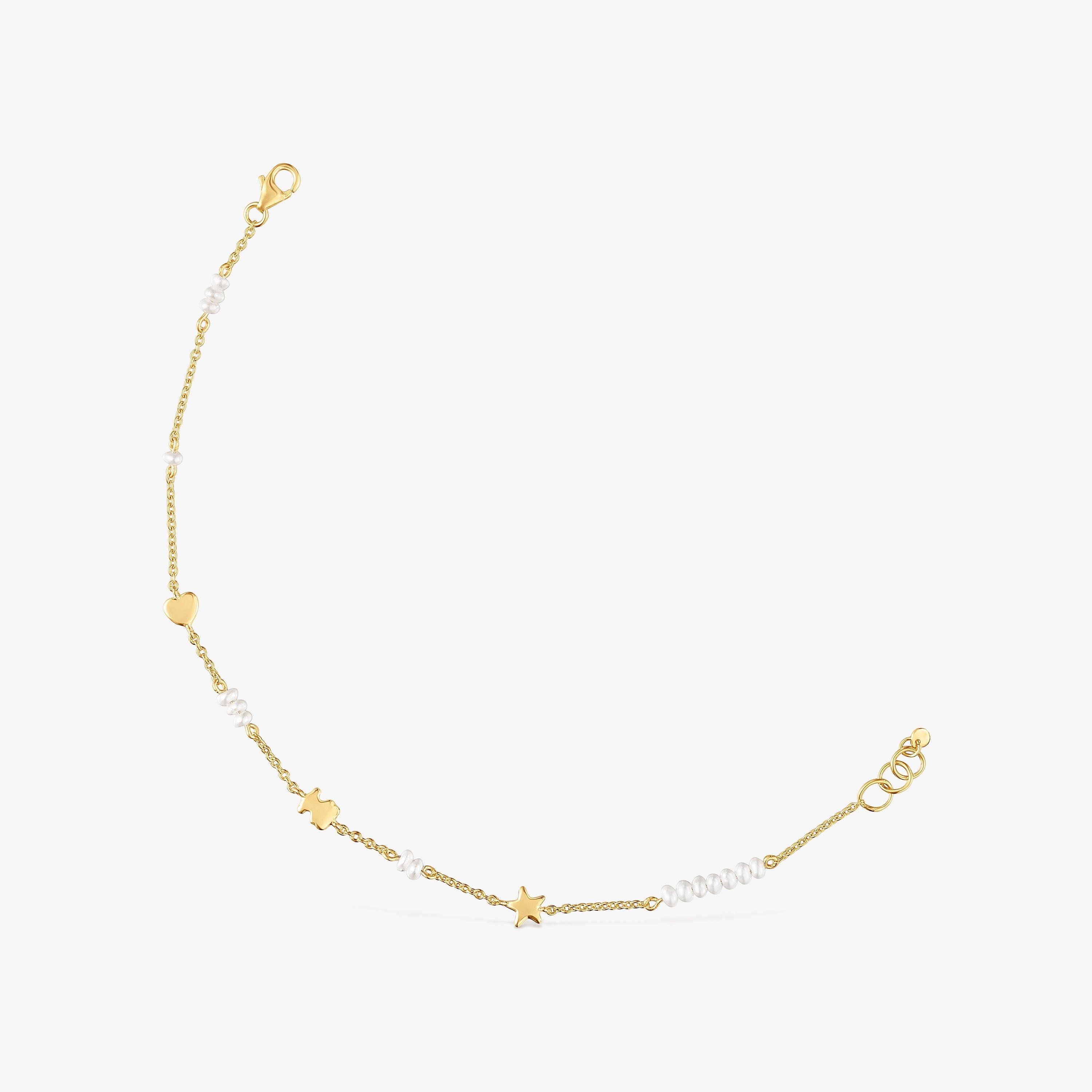 Sweet Dolls 18K solid gold chain Bracelet with motifs and cultured