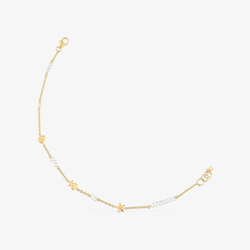 Bracelet cha&icirc;ne en or avec motifs et perles de culture Sweet Dolls