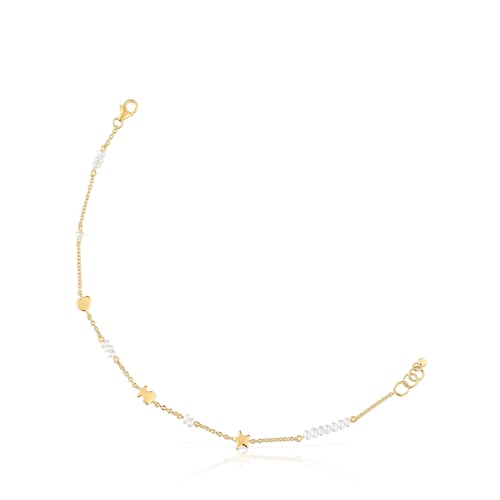 Sweet Dolls gold chain Bracelet with motifs and cultured pearls