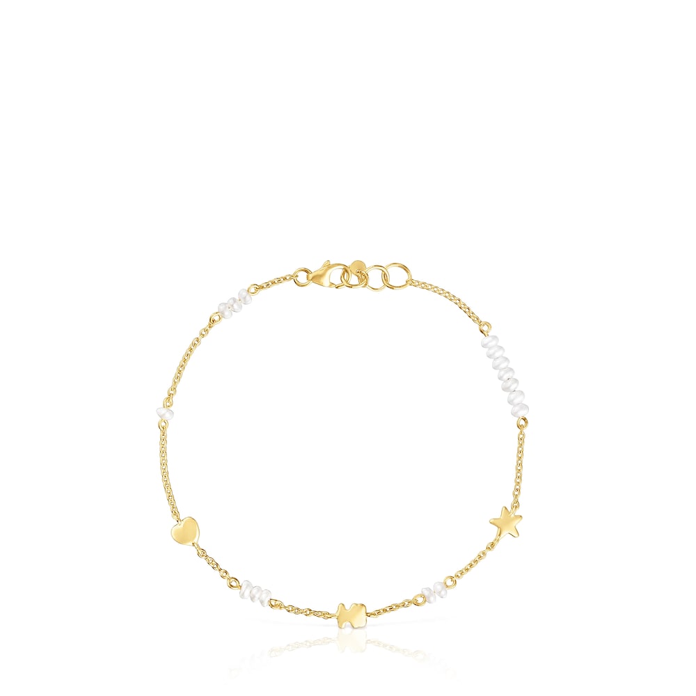 Pulsera cadena de oro con motivos y perlas cultivadas Sweet Dolls image number 1