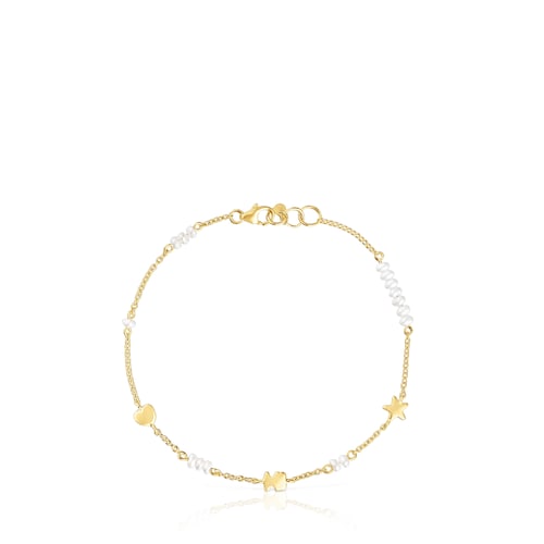 Sweet Dolls gold chain Bracelet with motifs and cultured pearls