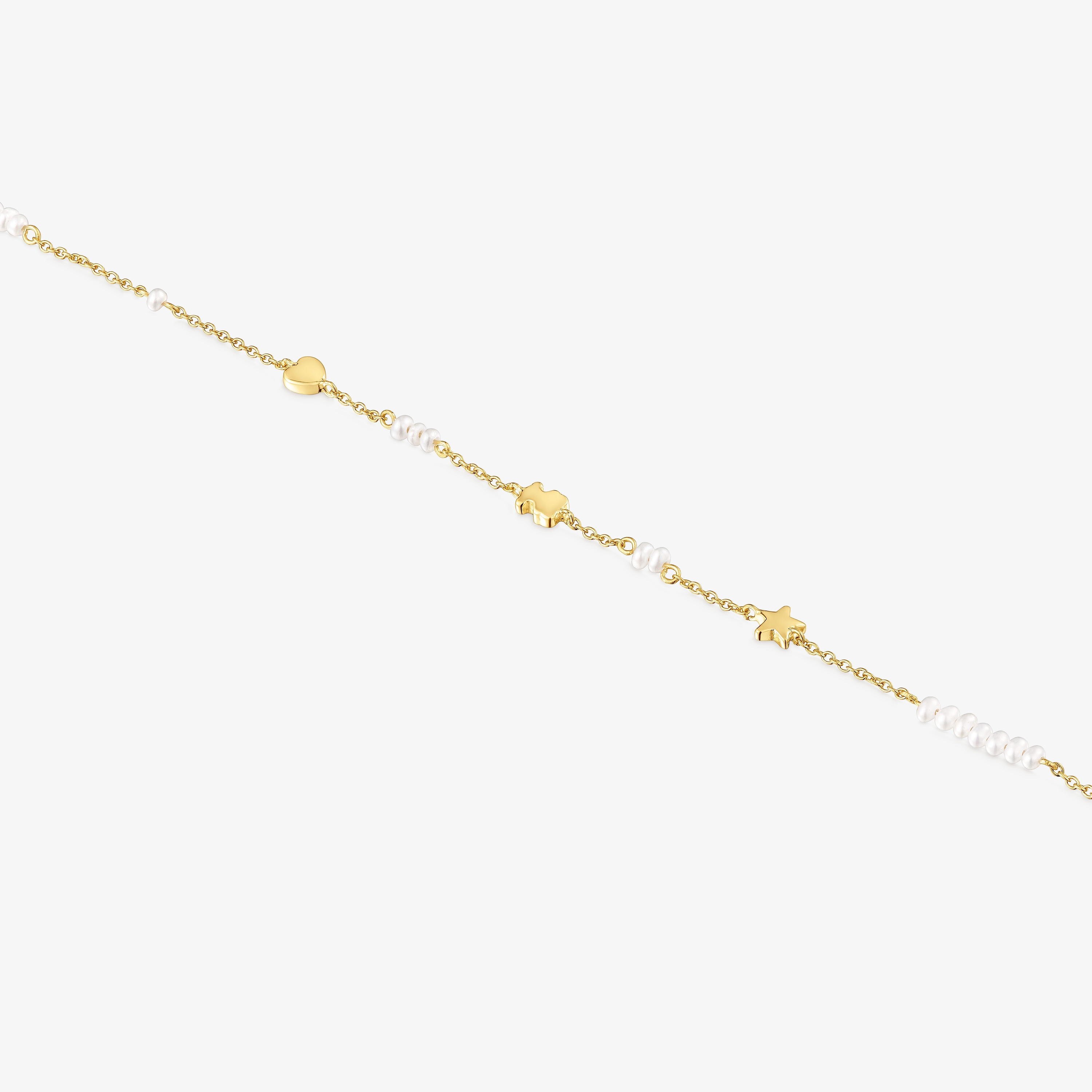 Sweet Dolls 18K solid gold chain Bracelet with motifs and cultured pearls