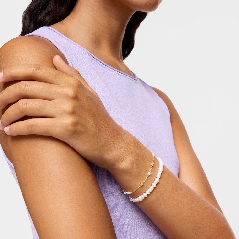 Zlat&yacute; retiazkov&yacute; N&aacute;ramok s&nbsp;mot&iacute;vmi a&nbsp;kultivovan&yacute;mi perlami Sweet Dolls