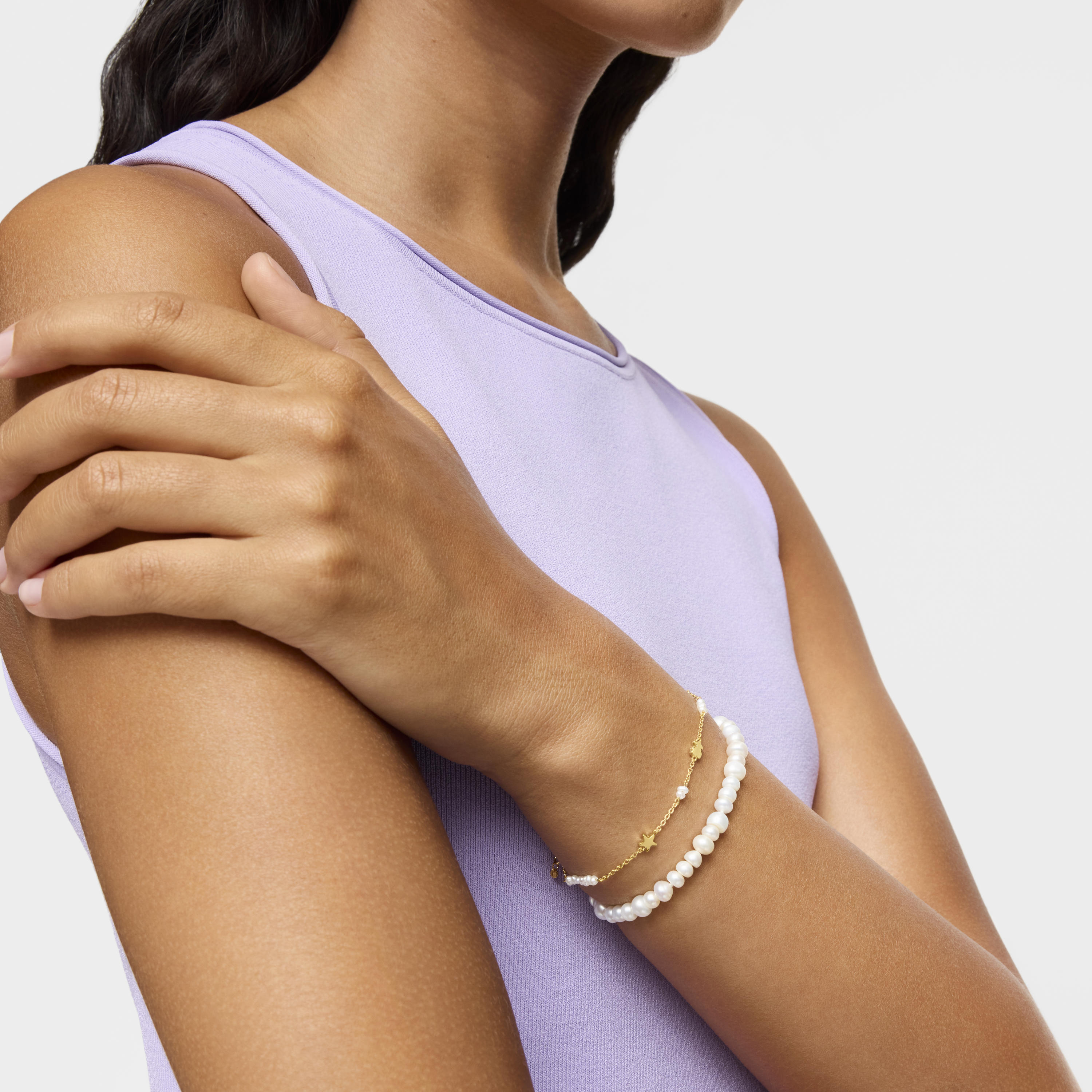Sweet Dolls gold chain Bracelet with motifs and cultured pearls