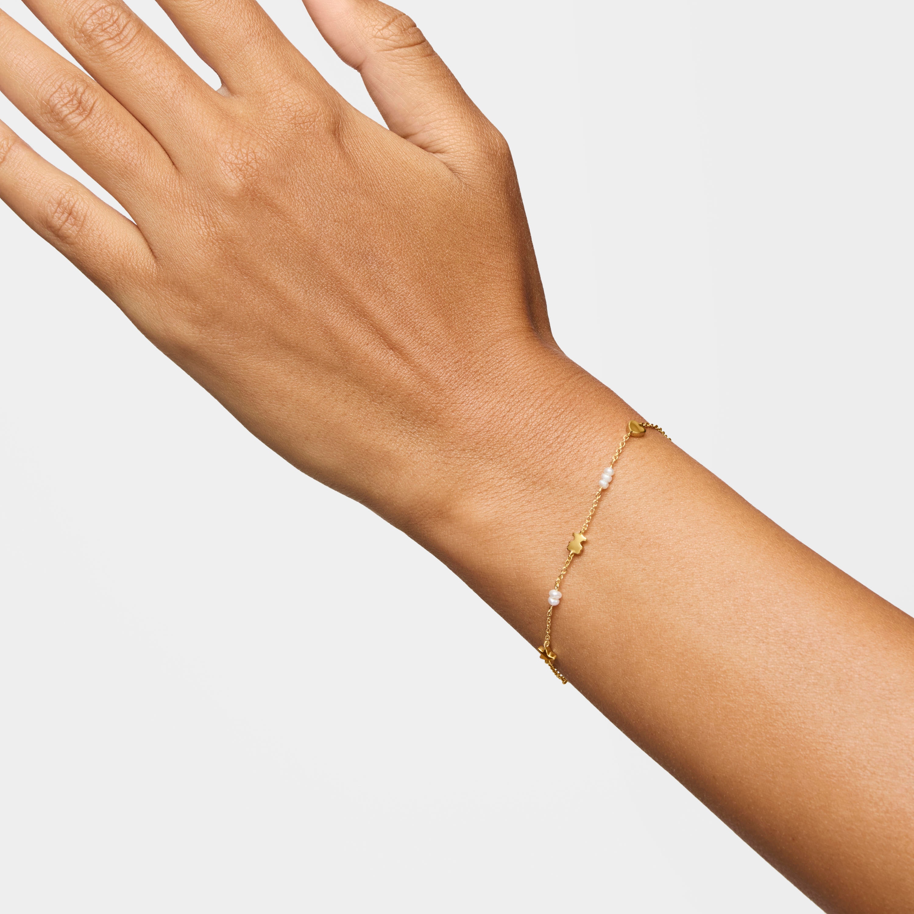 Sweet Dolls 18K solid gold chain Bracelet with motifs and cultured