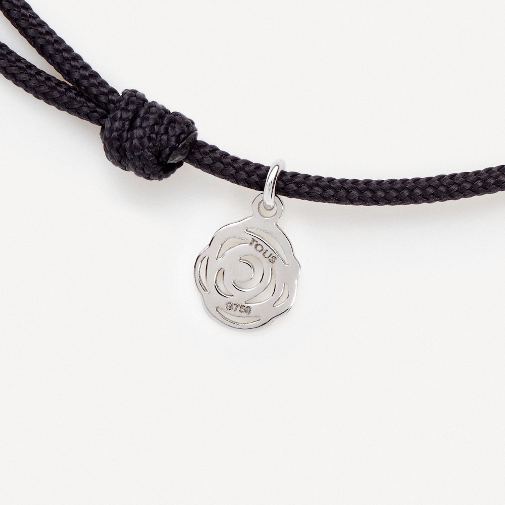 Pulsera de oro blanco con diamante y cord&oacute;n negro TOUS ATELIER