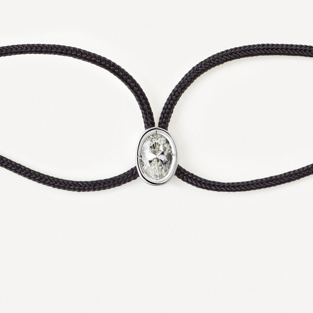 Pulsera de oro blanco con diamante y cord&oacute;n negro TOUS ATELIER