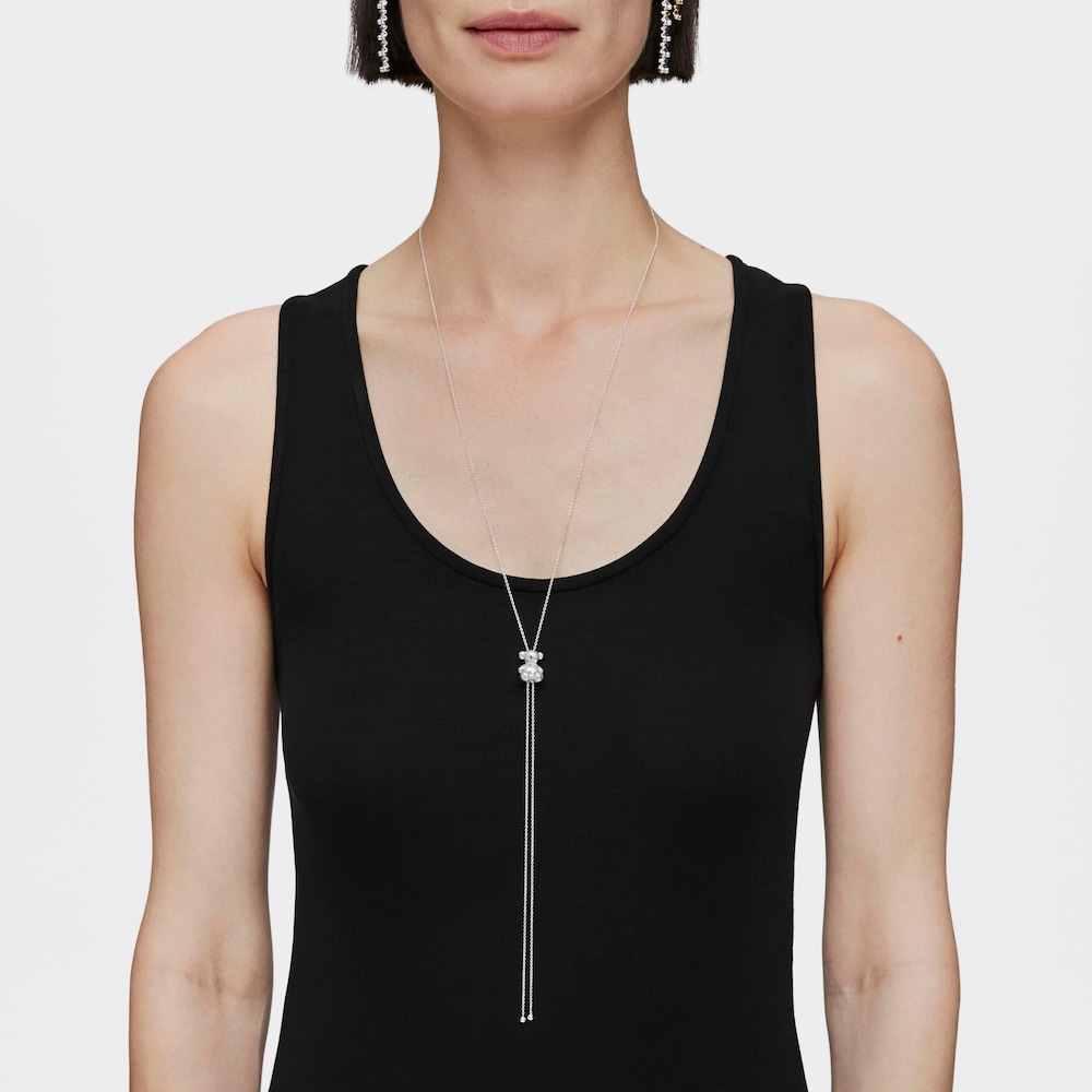 Długi naszyjnik ze srebra z motywem misia Bold Bear