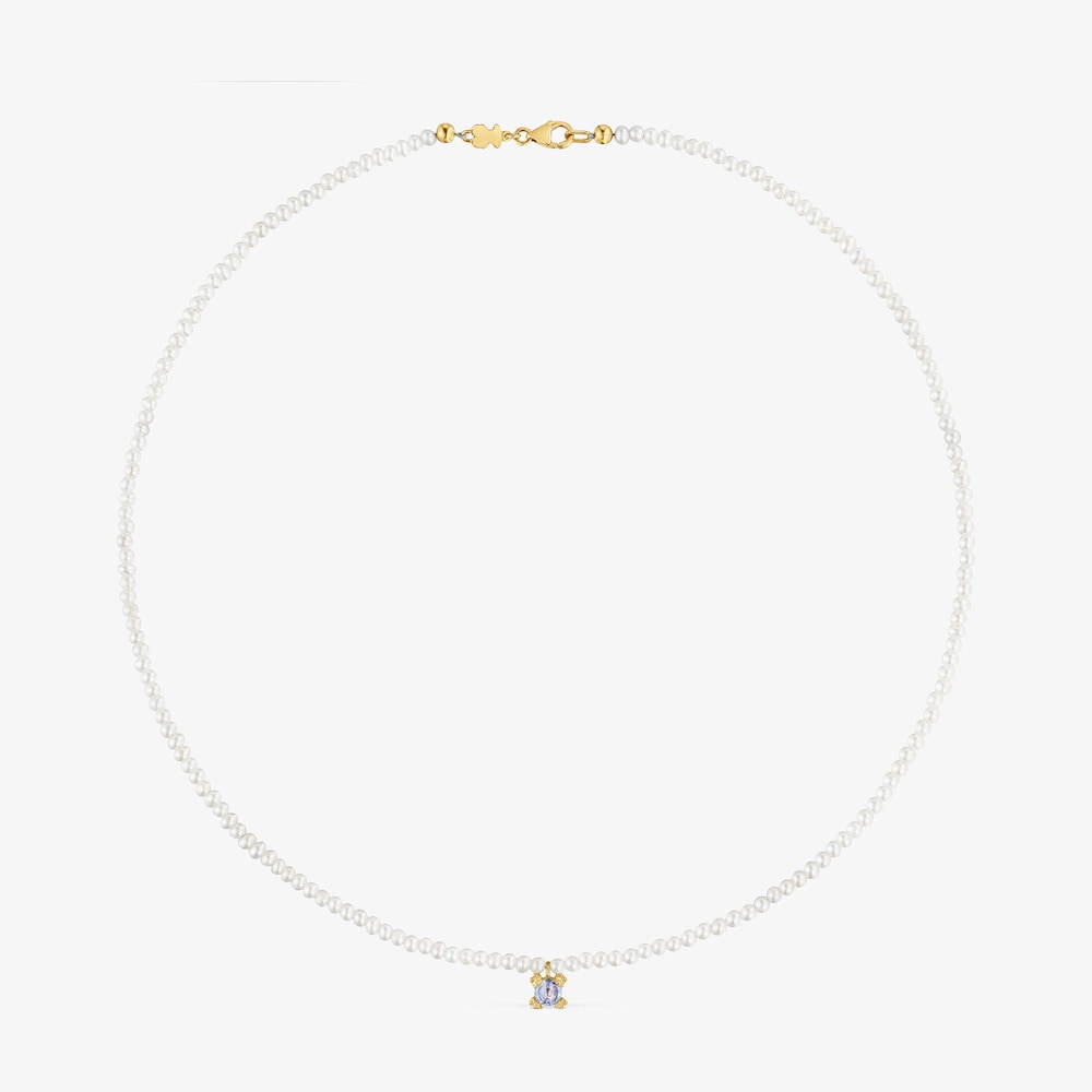 Choker Color Pills ze złota z perłami hodowanymi i tanzanitem