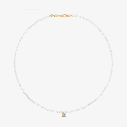 Gargantilha em p&eacute;rolas cultivadas, ouro e tanzanite Color Pills