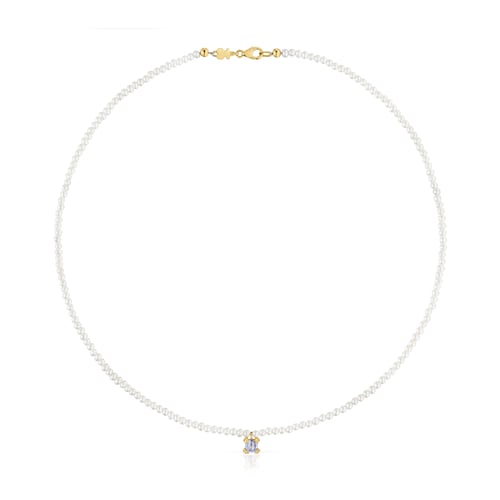 Gargantilla de perlas cultivadas, oro y tanzanita Color Pills