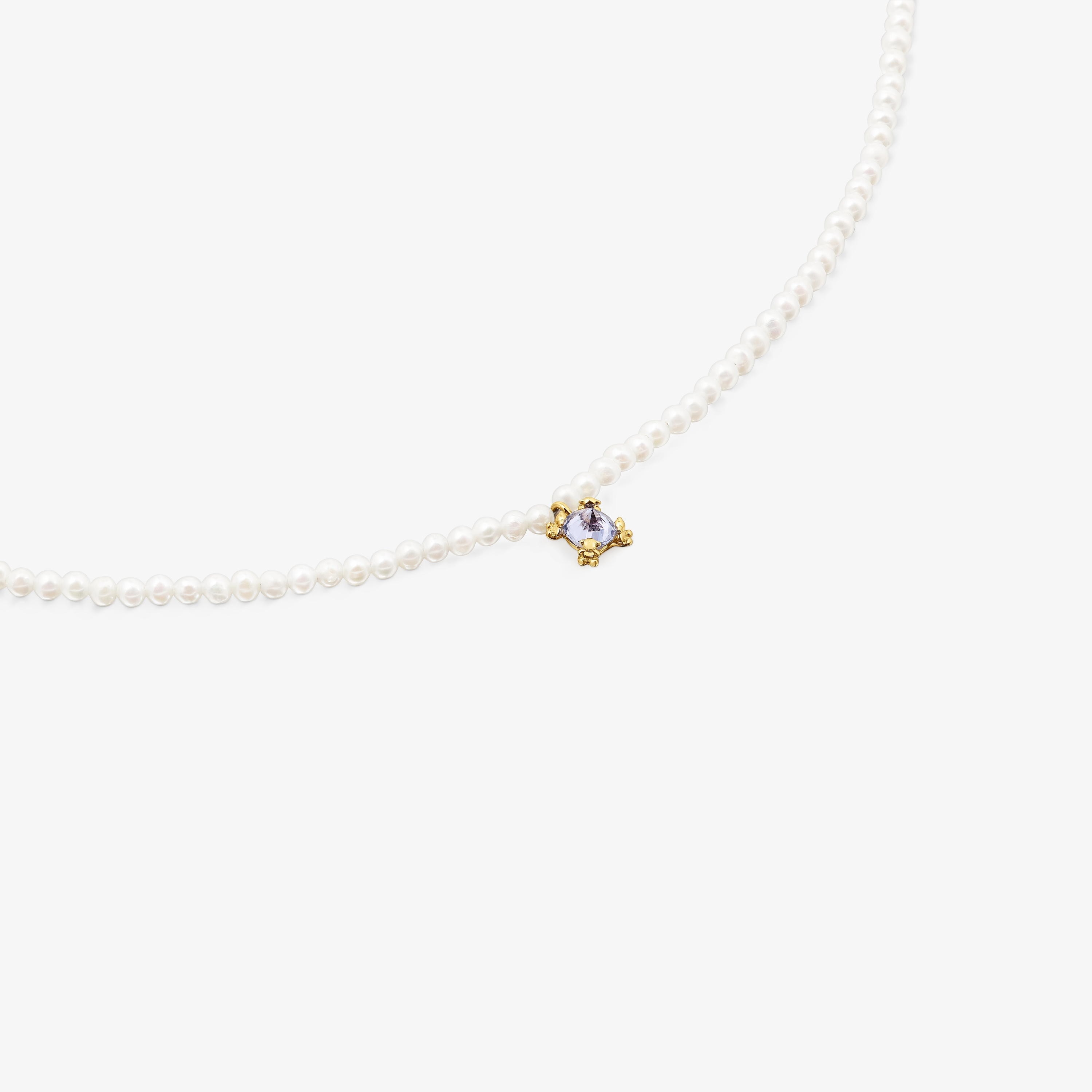 Cultured pearl, 18K solid gold and tanzanite Choker Color Pills