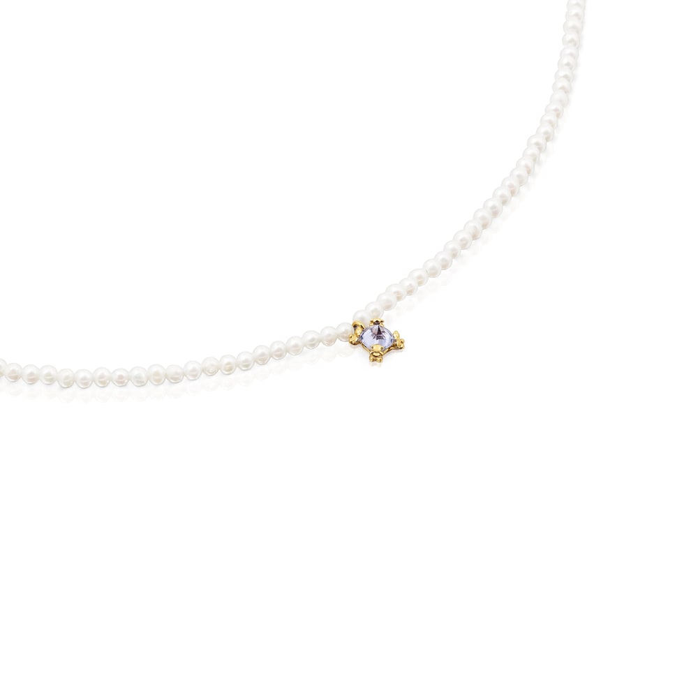 Cultured pearl, gold and tanzanite Choker Color Pills Cultured pearl, gold and tanzanite Choker Color Pills