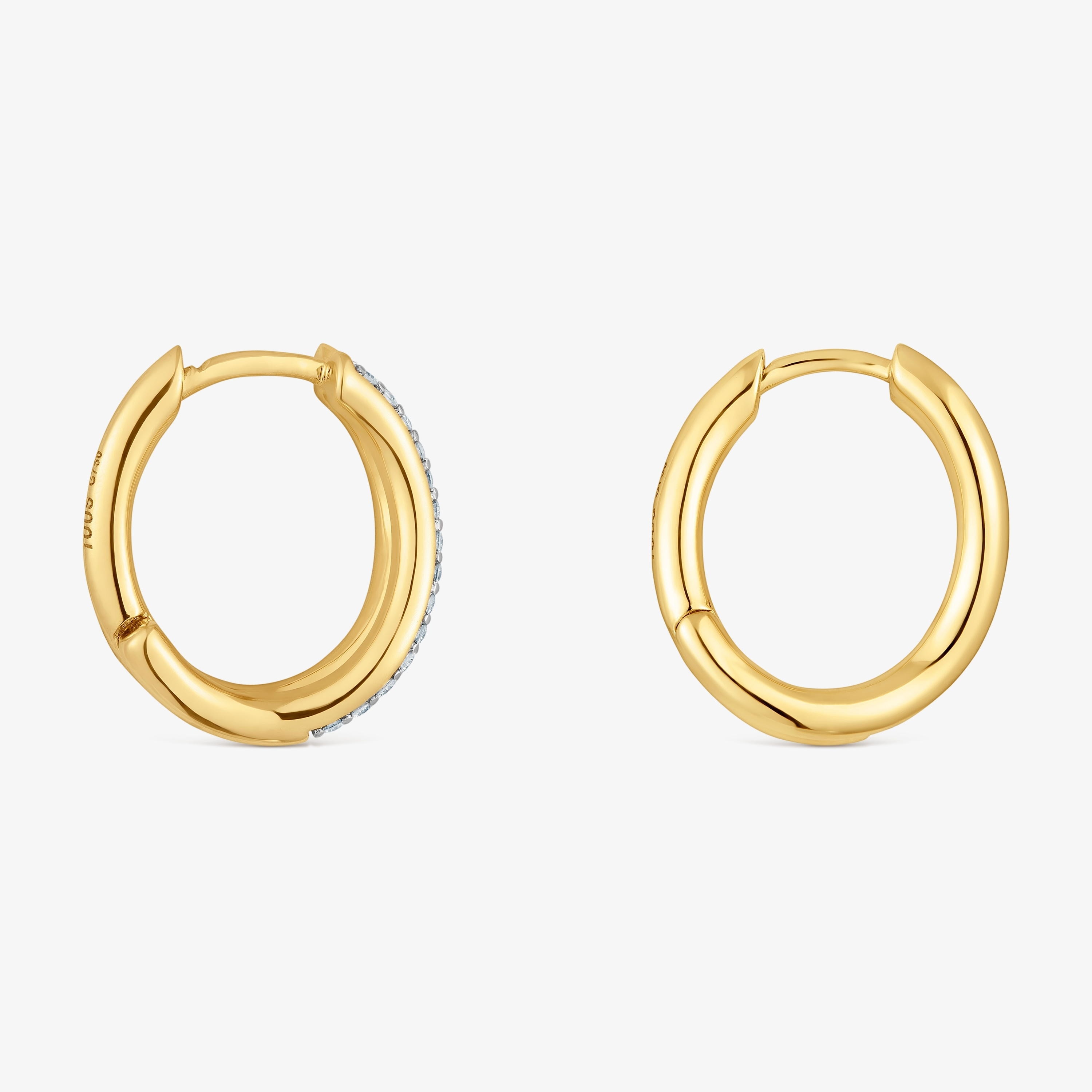 18K solid gold double-hoop earrings with diamonds New Hav