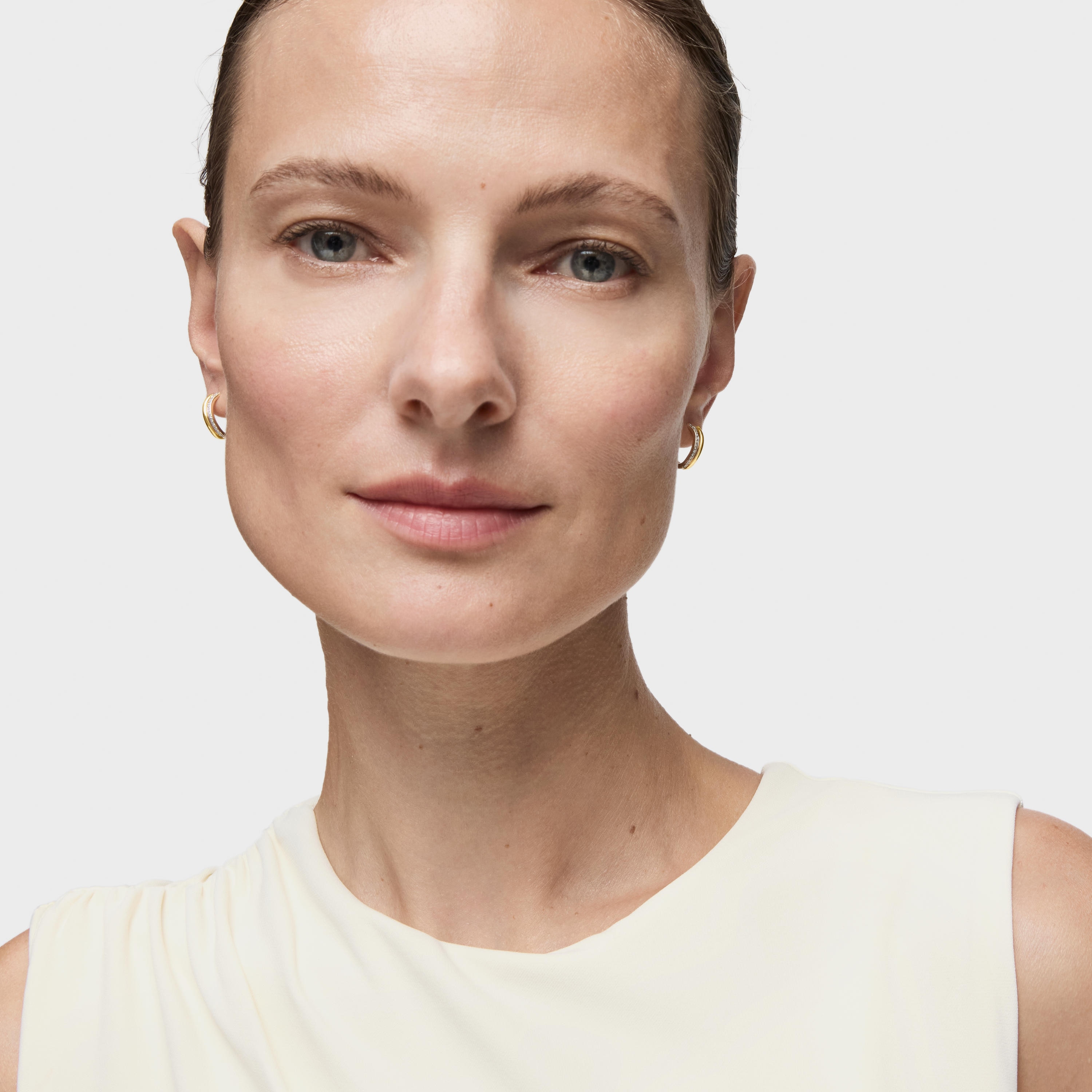 18K solid gold double-hoop earrings with diamonds New Hav