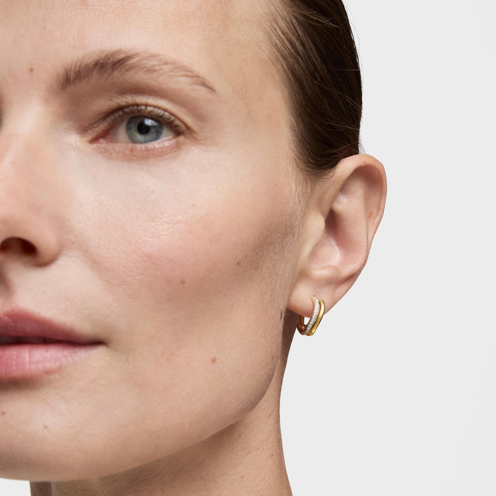 Gold double-hoop earrings with diamonds New Hav image number 4