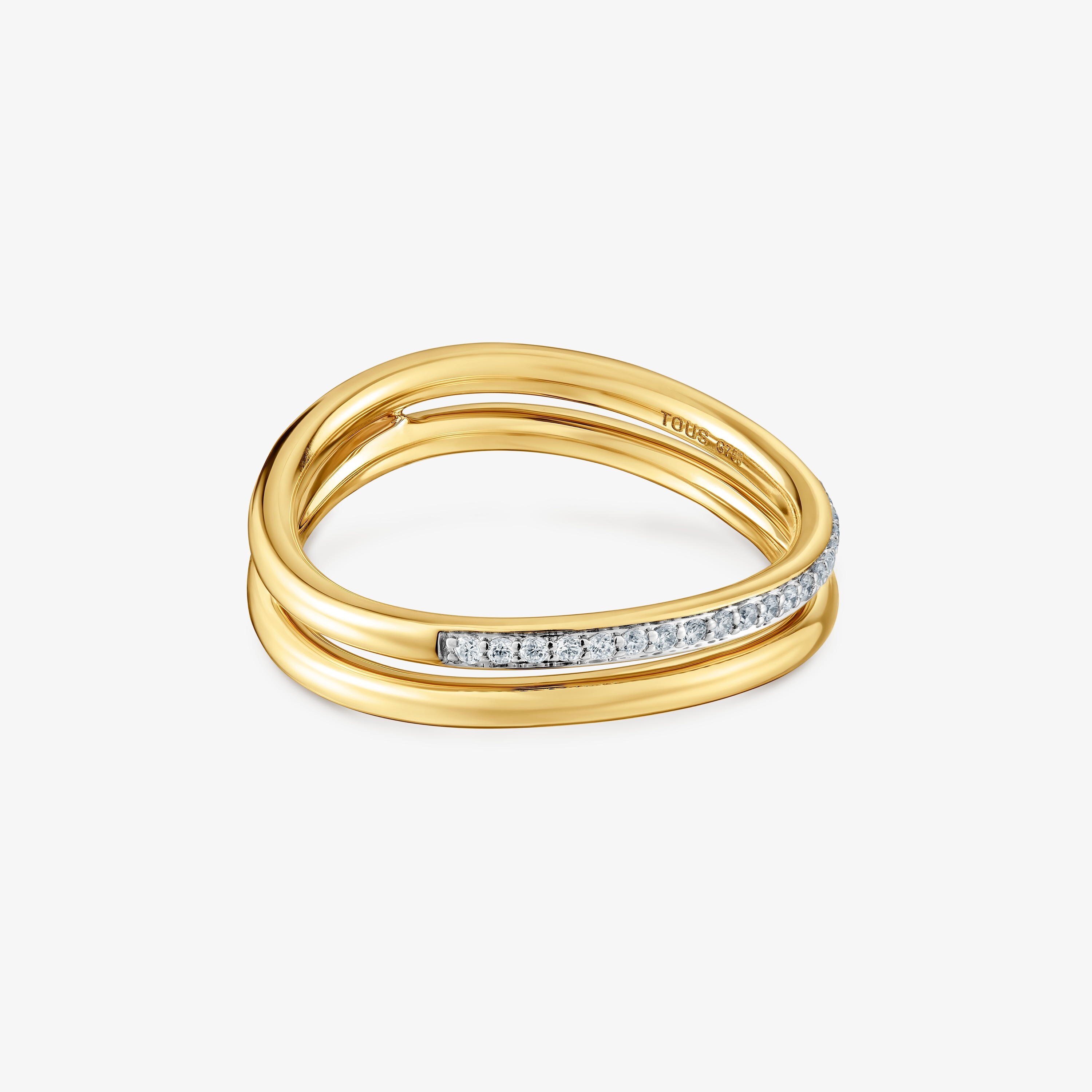 18K solid gold double ring with diamonds New Hav