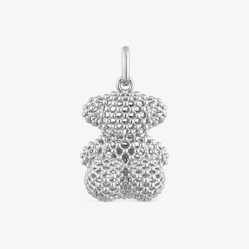 Pingente urso m&eacute;dio texturizado em prata 22&nbsp;mm Bold Bear