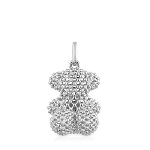 Bold Bear 22 mm medium texturized silver bear Pendant