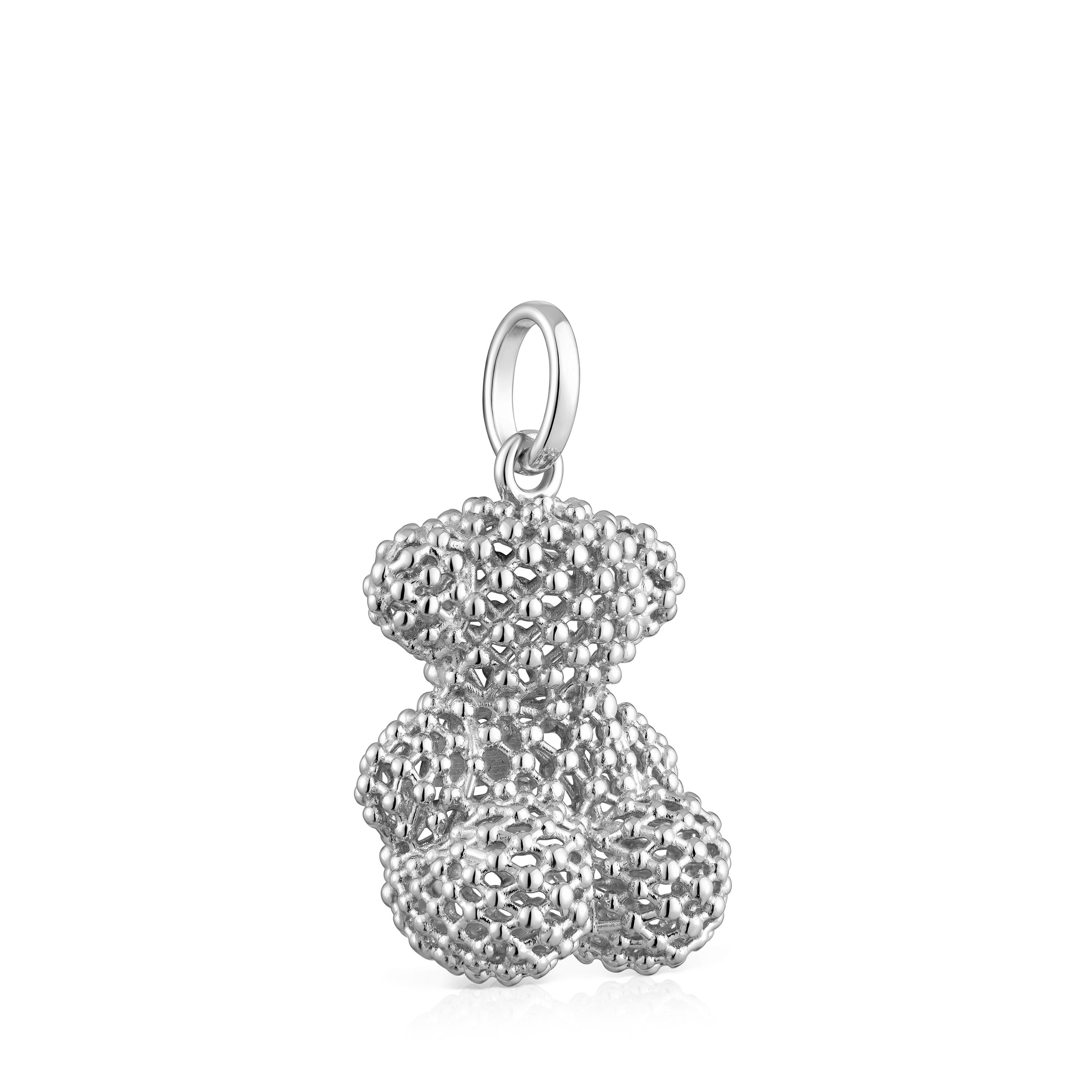 Bold Bear 22 mm medium texturized silver bear Pendant
