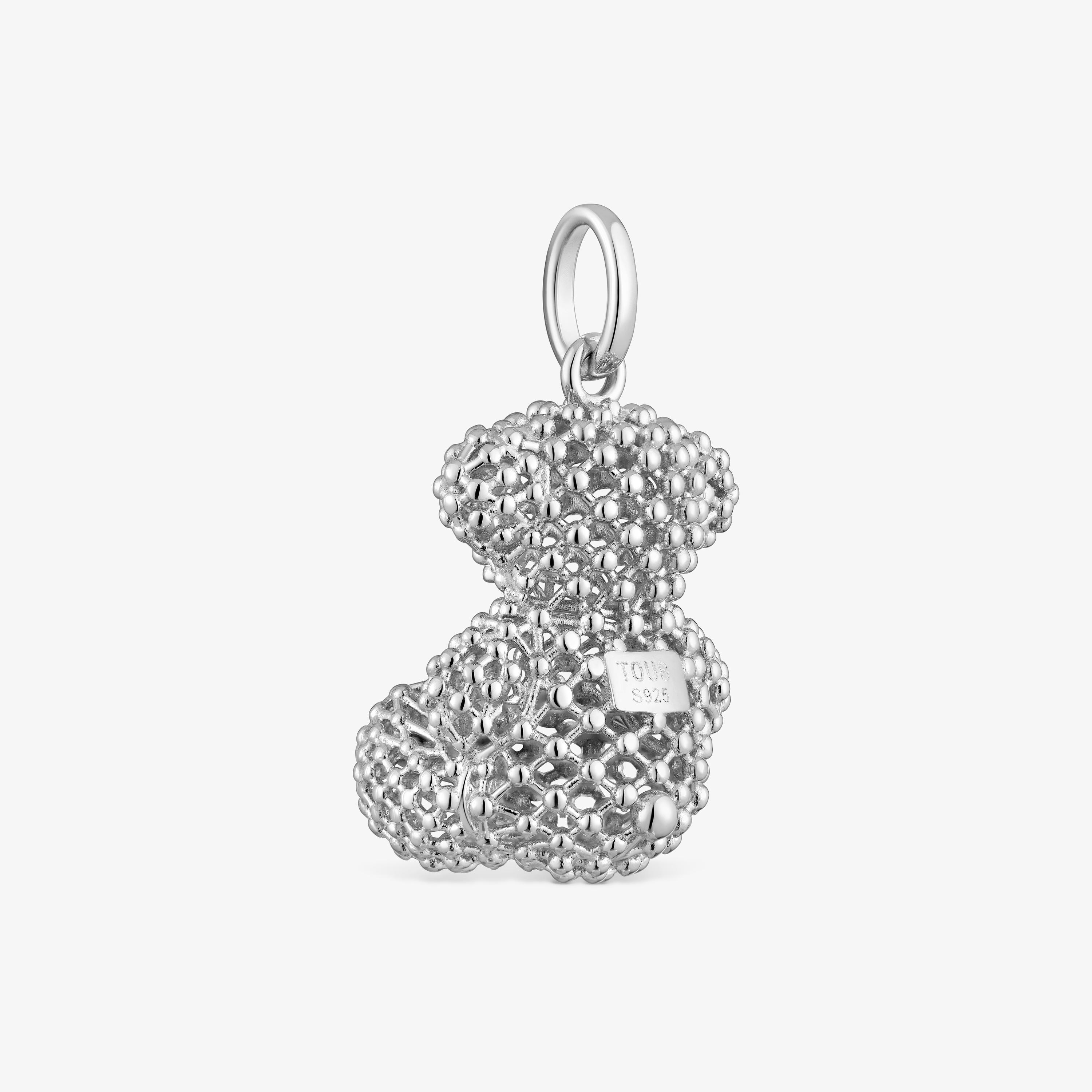 Bold Bear 22 mm medium texturized silver bear Pendant