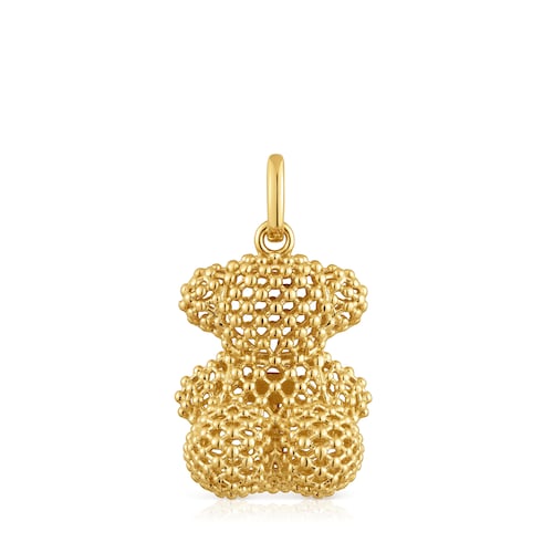 Bold Bear 22 mm medium texturized bear Pendant with 18kt gold plating over silver