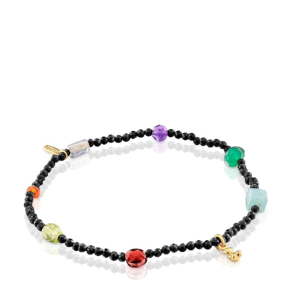 Bold Bear elastic Bracelet with 18kt gold plating over silver, onyx, gemstones