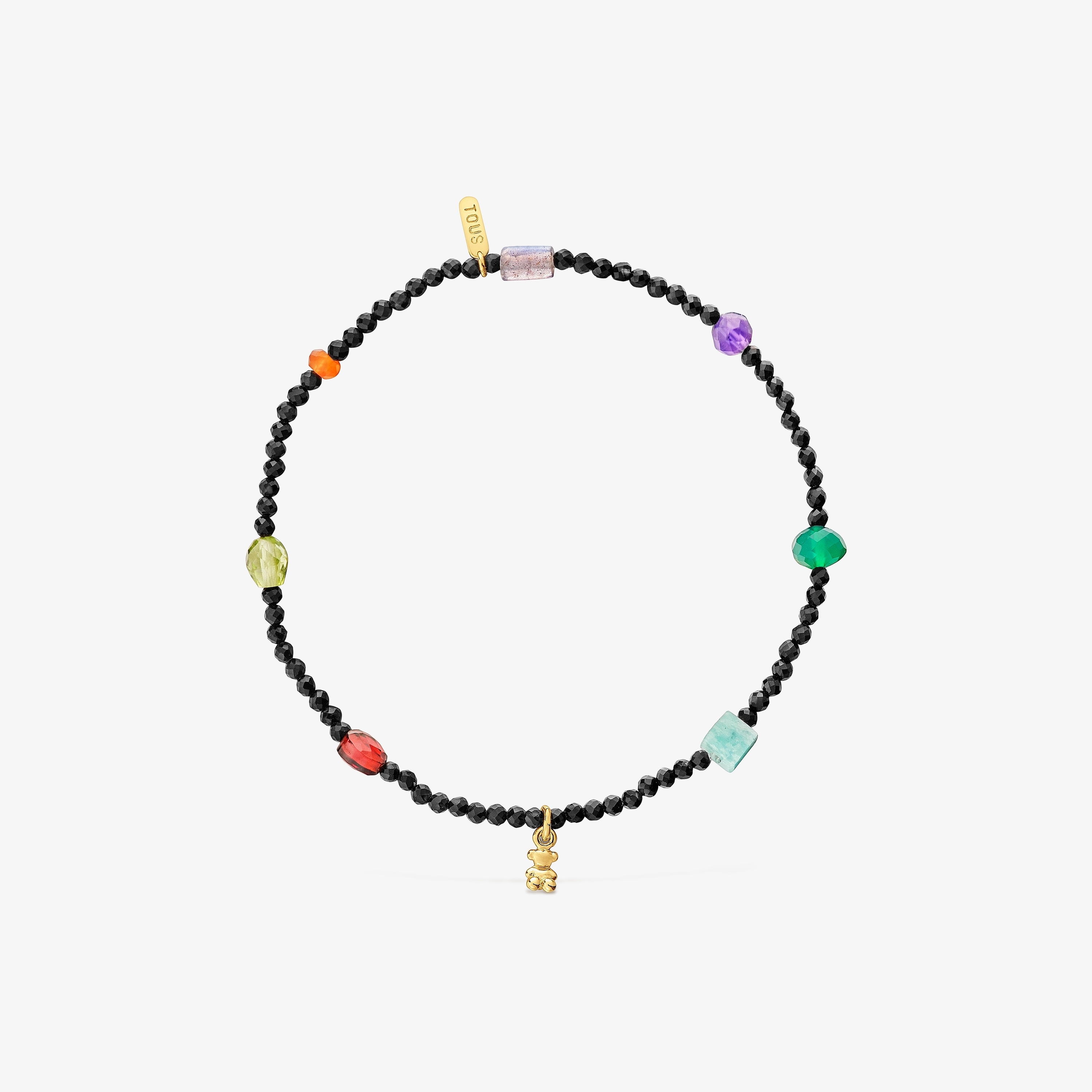 Bold Bear elastic Bracelet with 18K gold vermeil, onyx, gemstones