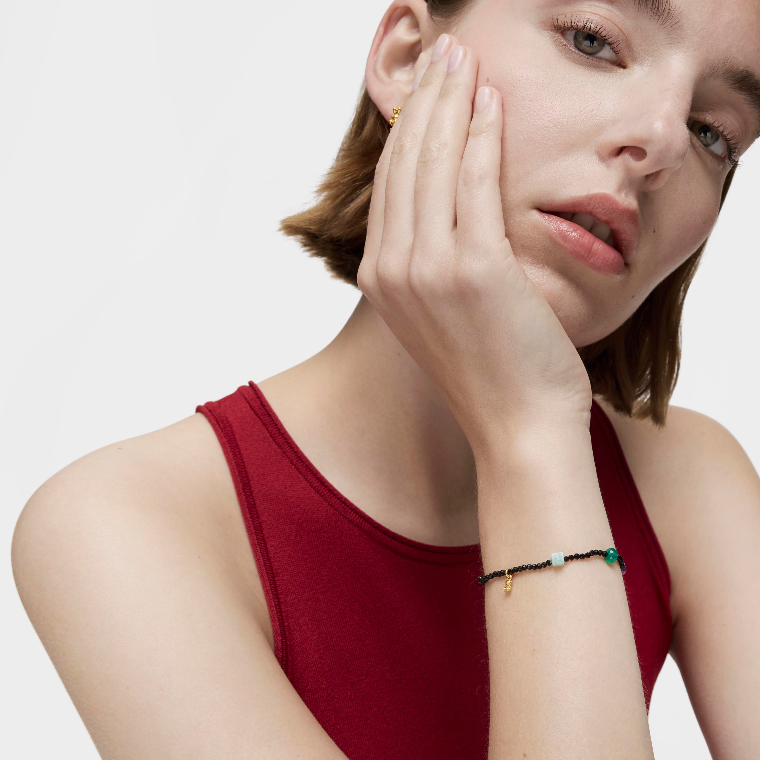 Bold Bear elastic Bracelet with 18K gold vermeil, onyx, gemstones