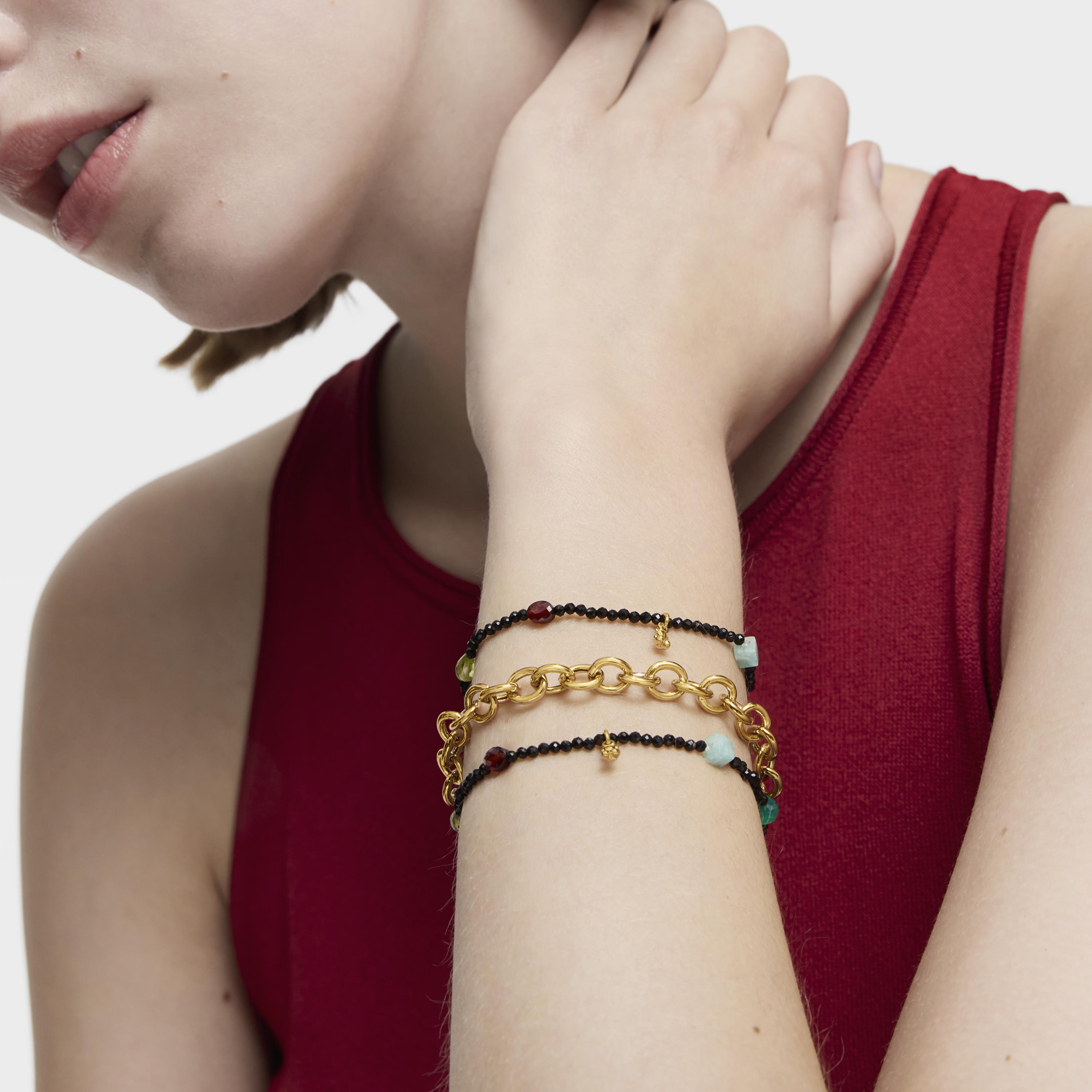 Bold Bear elastic Bracelet with 18K gold vermeil, onyx, gemstones