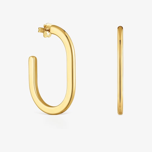 Pendientes de aro largos con ba&ntilde;o de oro 18 kt sobre plata Line