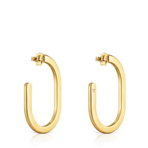 18kt gold plating over silver long Hoop earrings Line