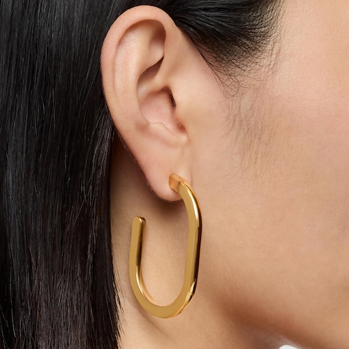 18kt gold plating over silver long Hoop earrings Line