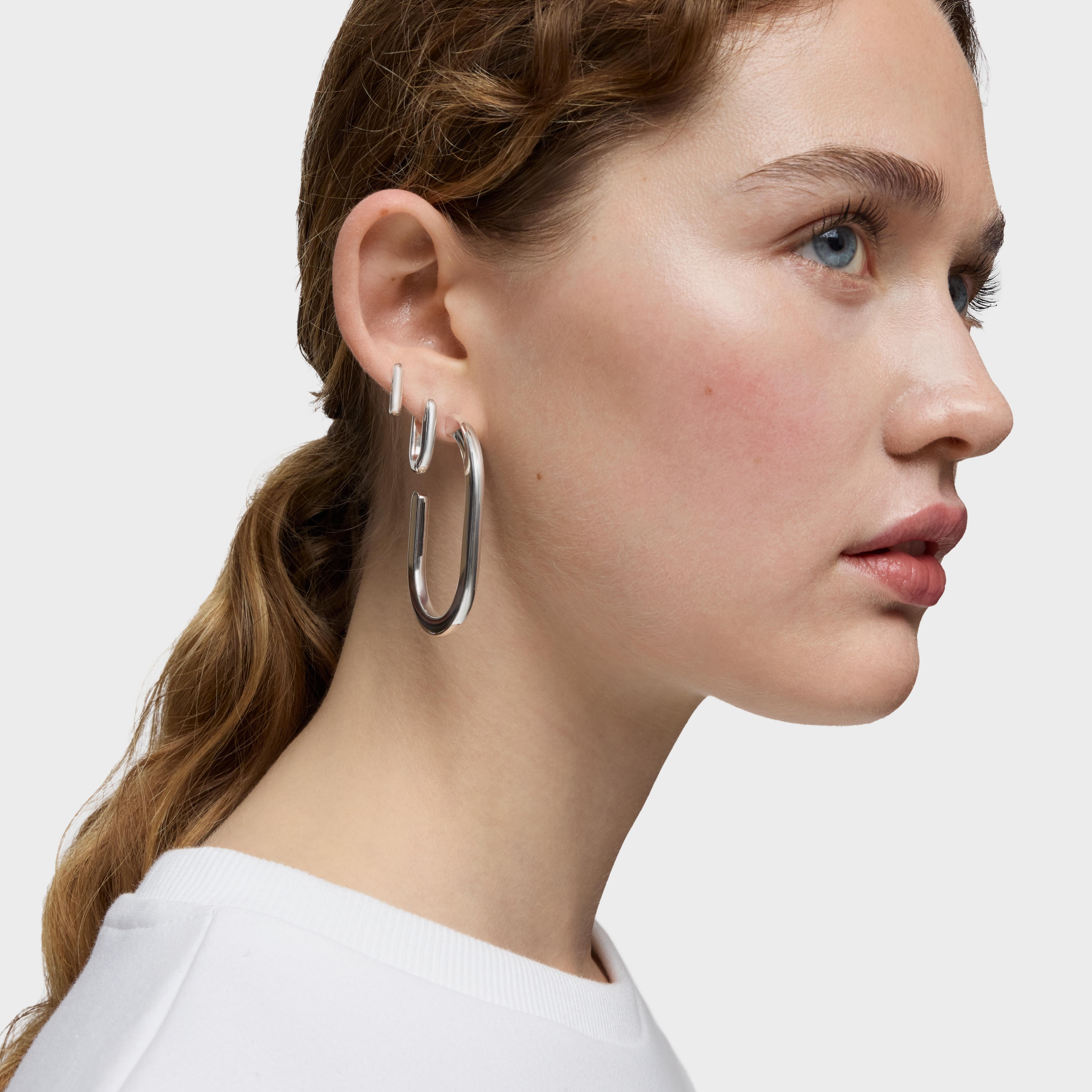 Silver long Hoop earrings Line