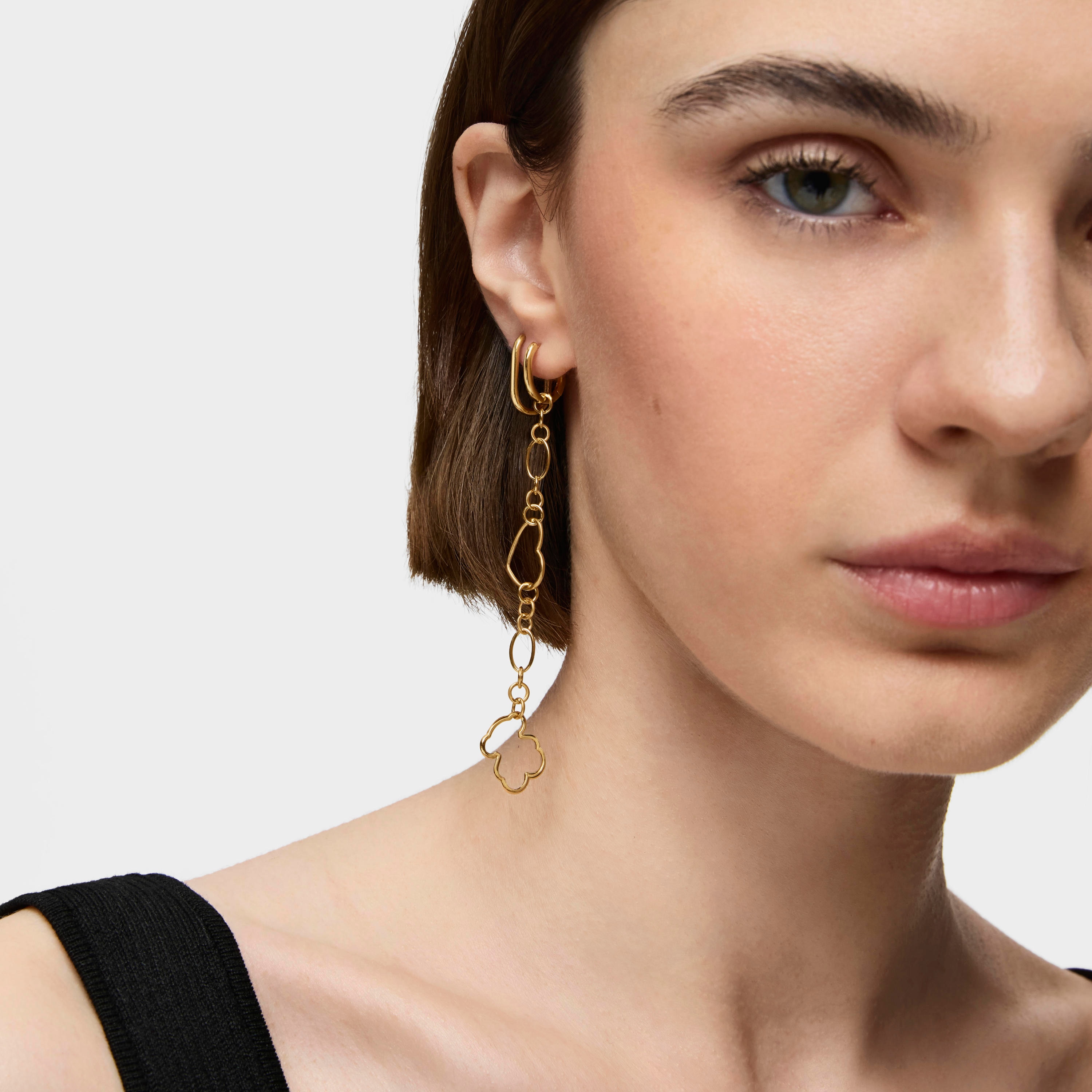 New Silueta single long Earring with 18K gold vermeil and motifs