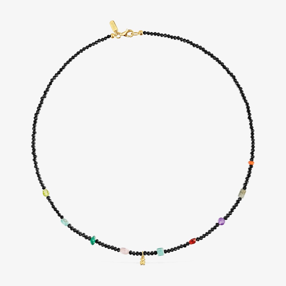 Gargantilla con ba&ntilde;o de oro 18 kt sobre plata, onix, gemas Bold Bear