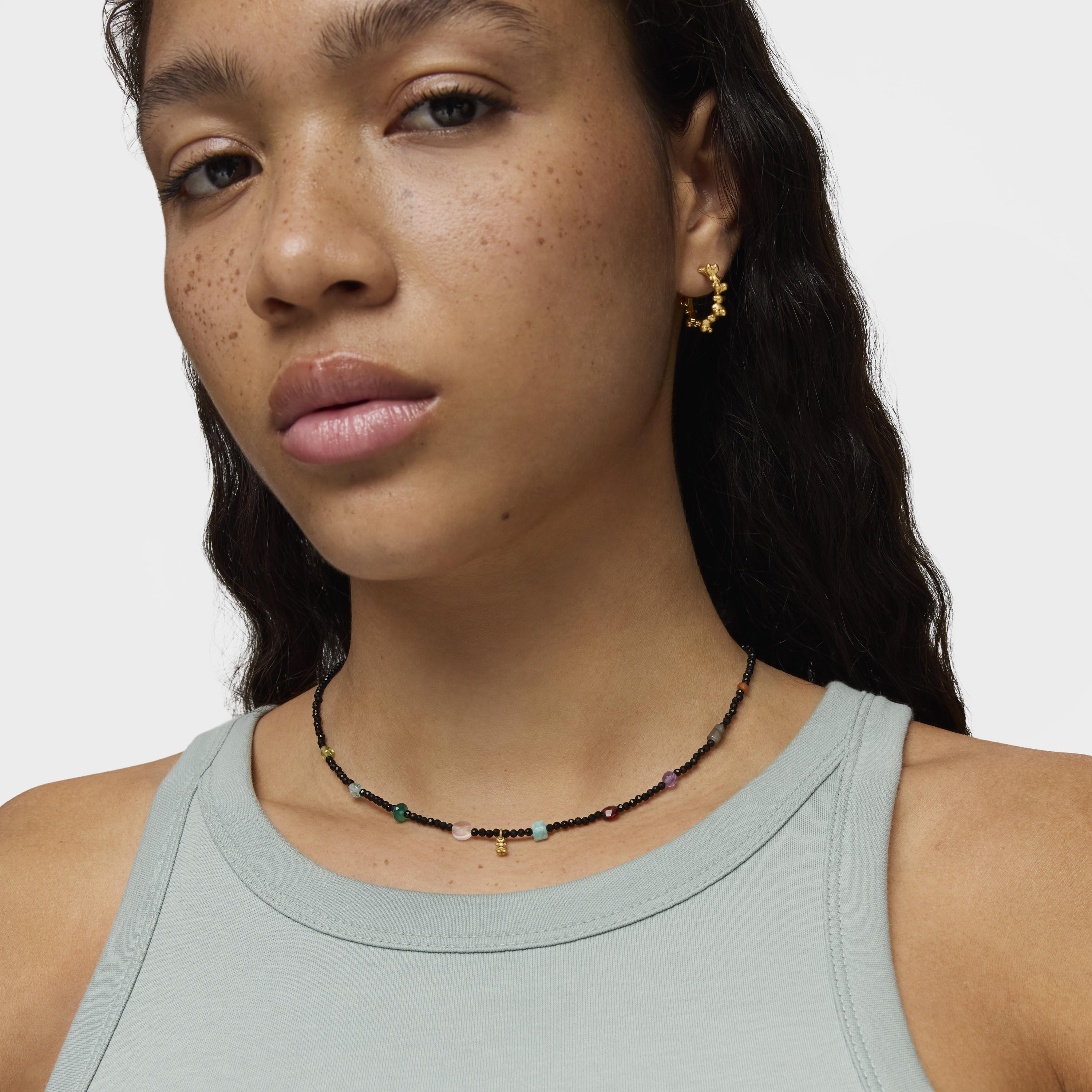 Bold Bear Choker with 18kt gold plating over silver, onyx, gemstones