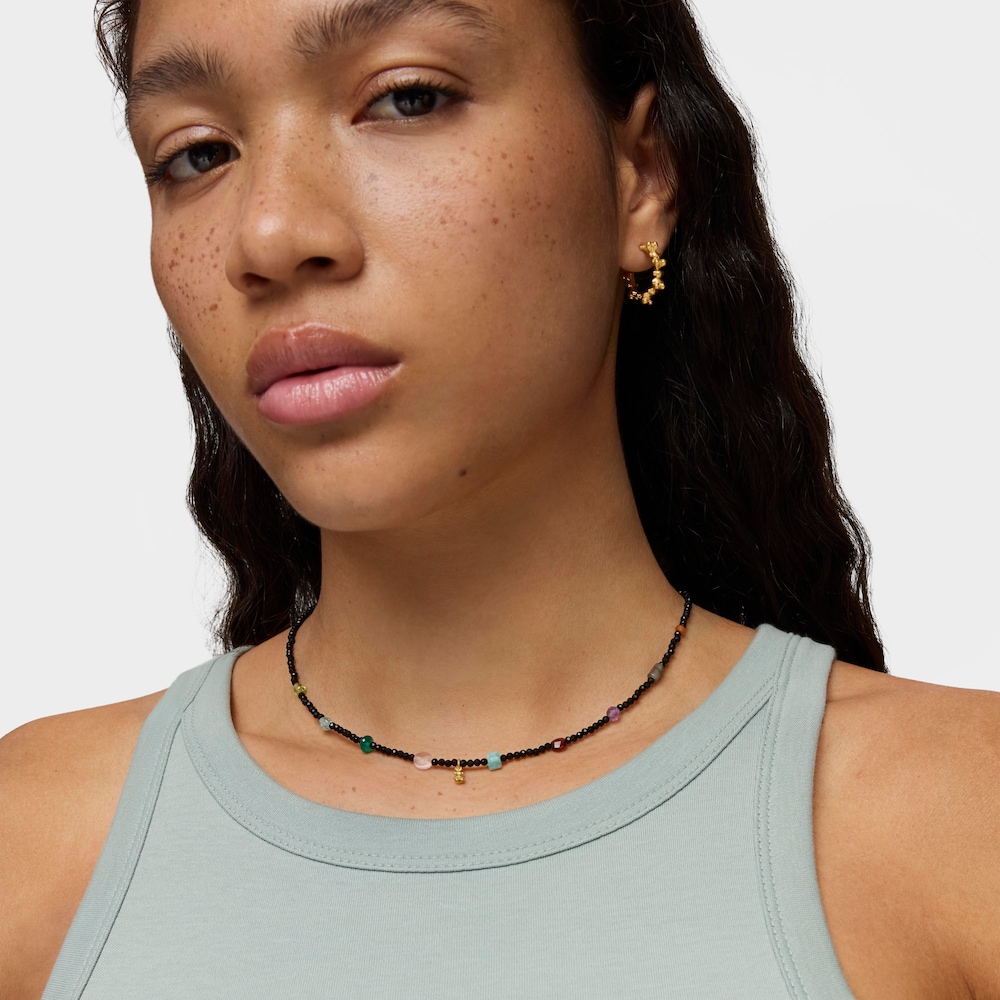 Gargantilla con ba&ntilde;o de oro 18 kt sobre plata, onix, gemas Bold Bear