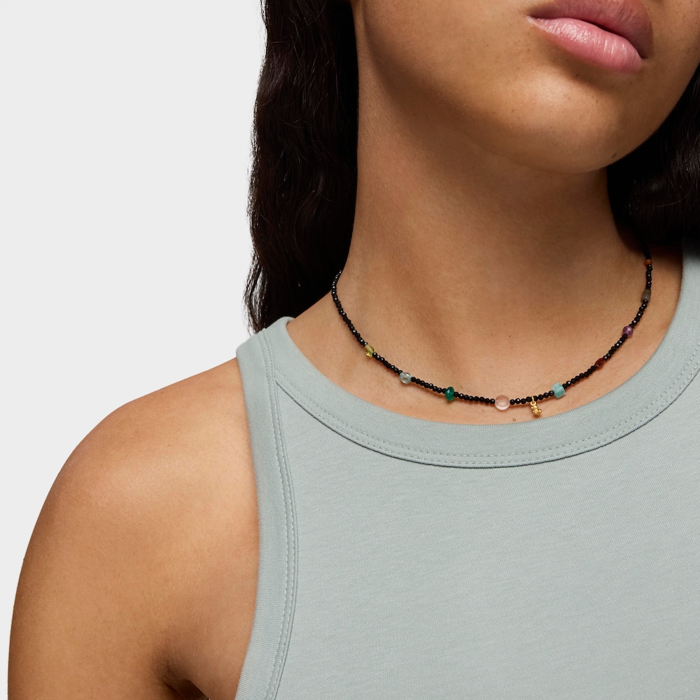 Gargantilla con ba&ntilde;o de oro 18 kt sobre plata, onix, gemas Bold Bear