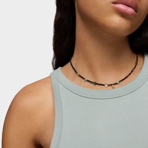 Bold Bear Choker with 18kt gold plating over silver, onyx, gemstones