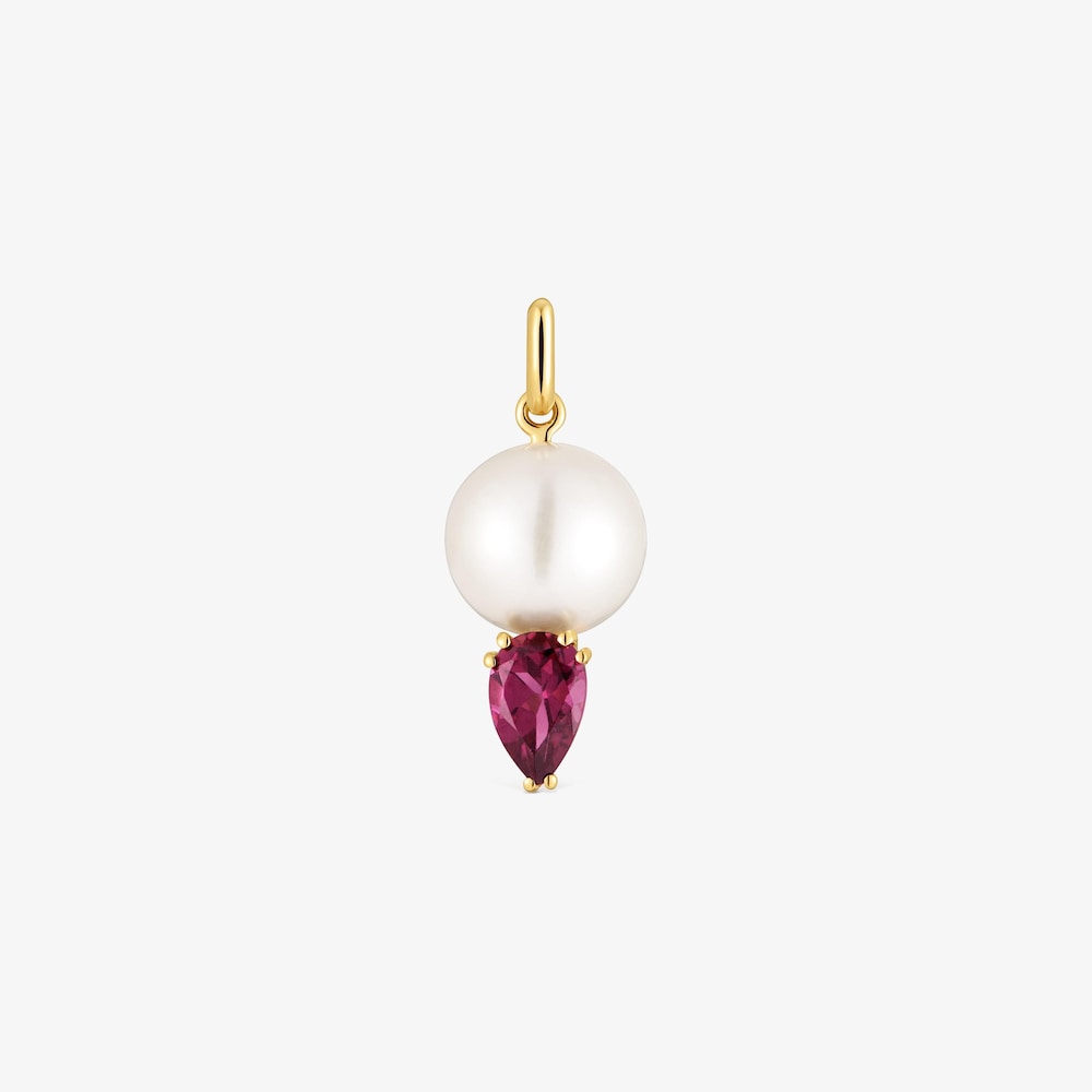 18K solid gold Pendant with rhodolite and cultured pearl Ivette