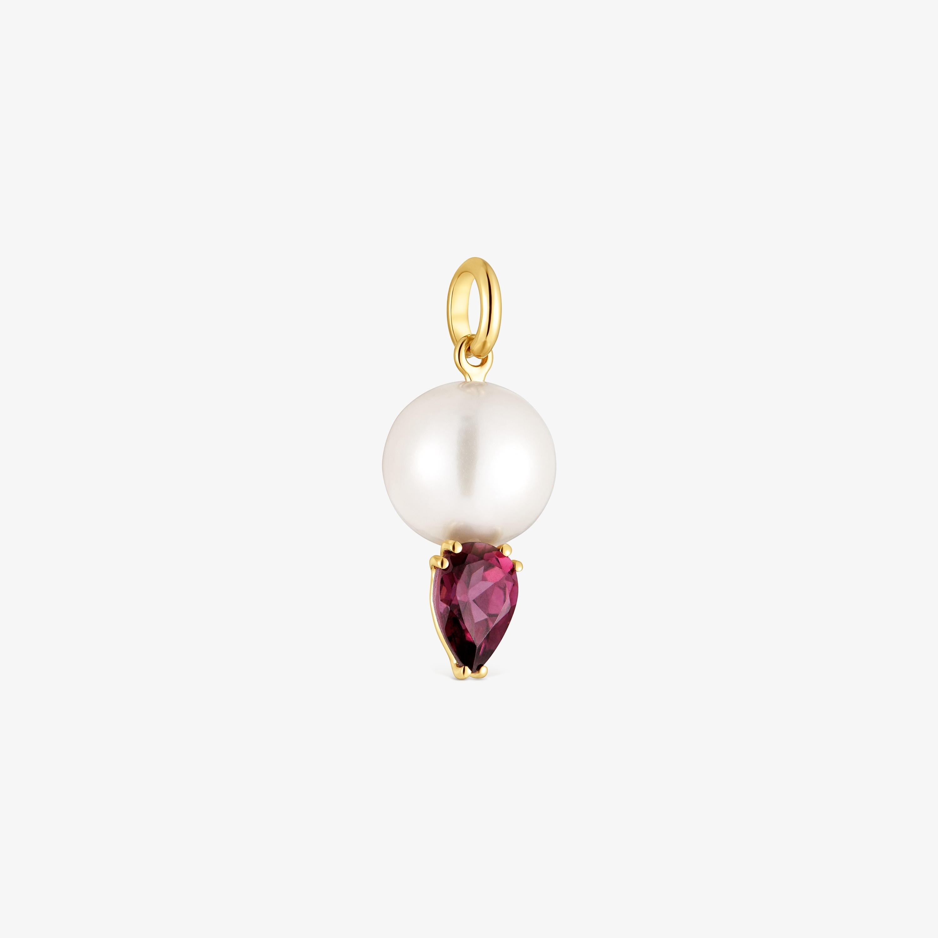 18K solid gold Pendant with rhodolite and cultured pearl Ivette