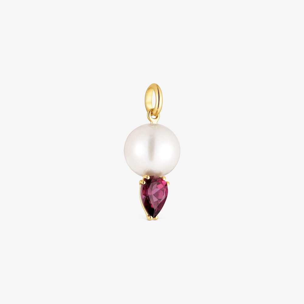 18K solid gold Pendant with rhodolite and cultured pearl Ivette