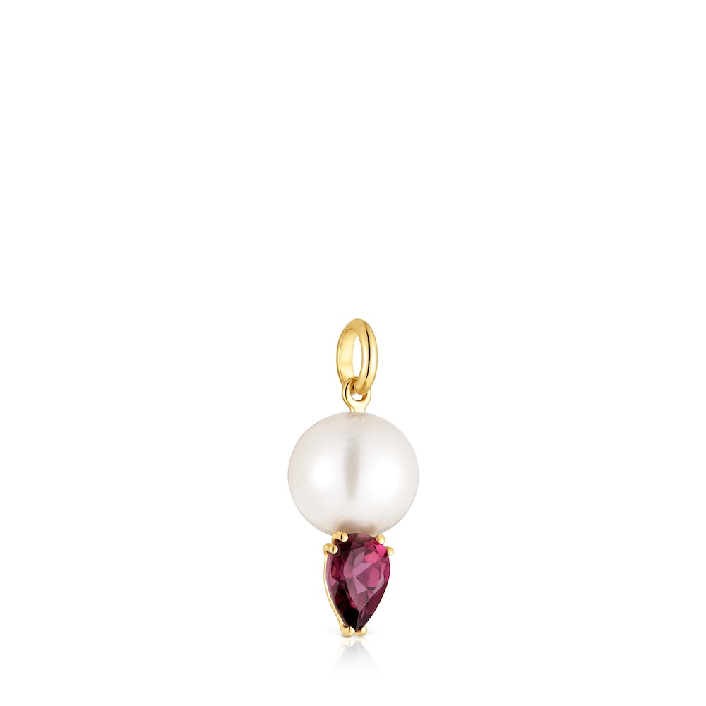 Gold Pendant with rhodolite and cultured pearl Ivette image number 1
