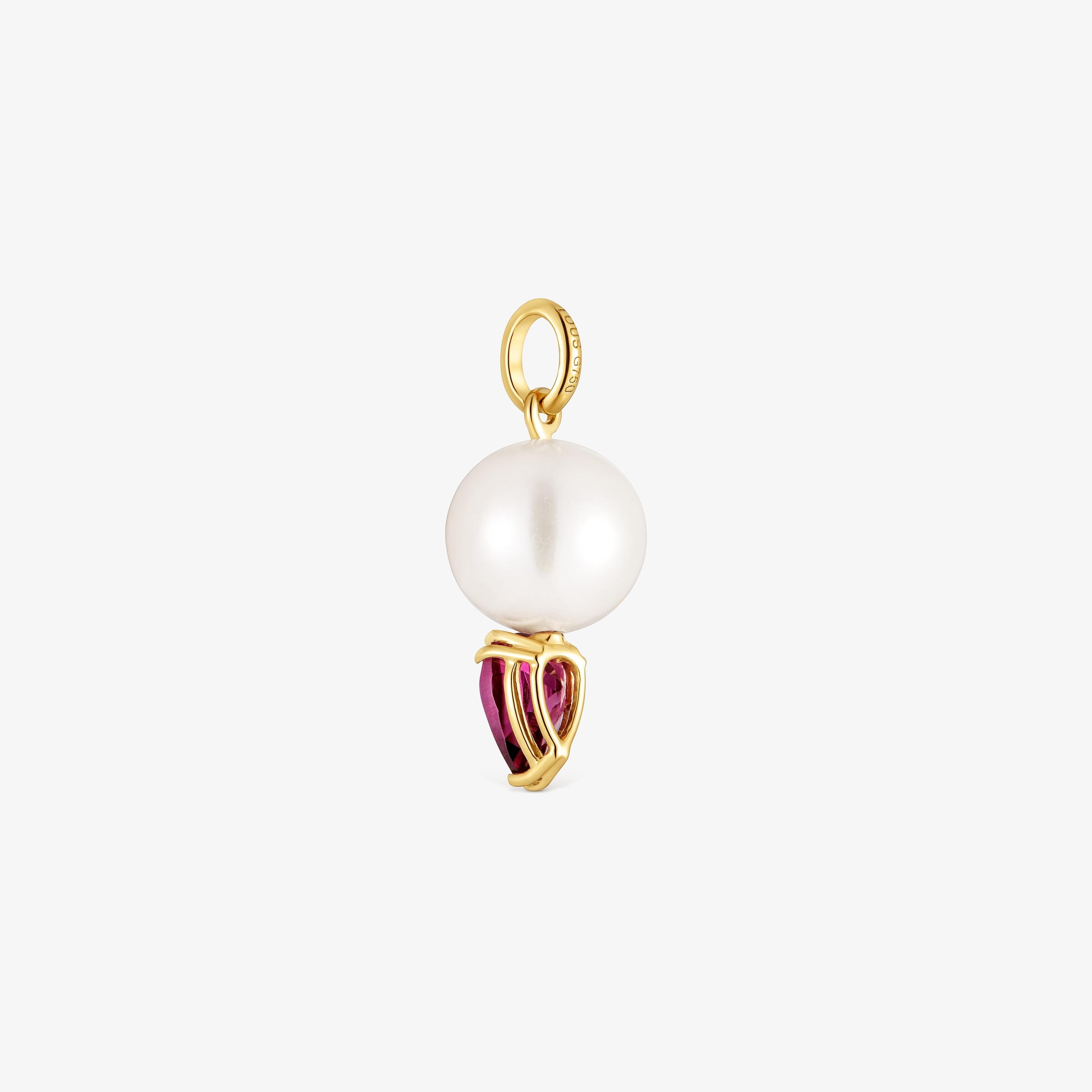 18K solid gold Pendant with rhodolite and cultured pearl Ivette