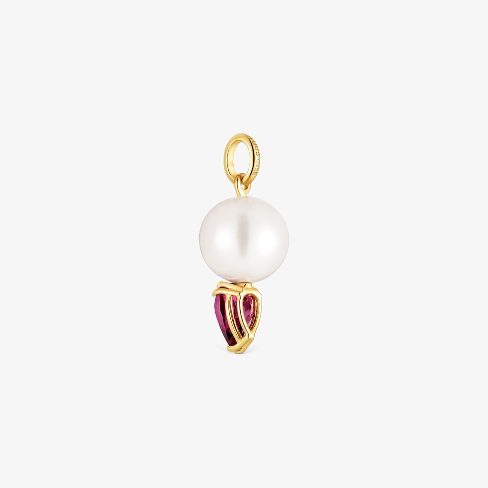 18K solid gold Pendant with rhodolite and cultured pearl Ivette