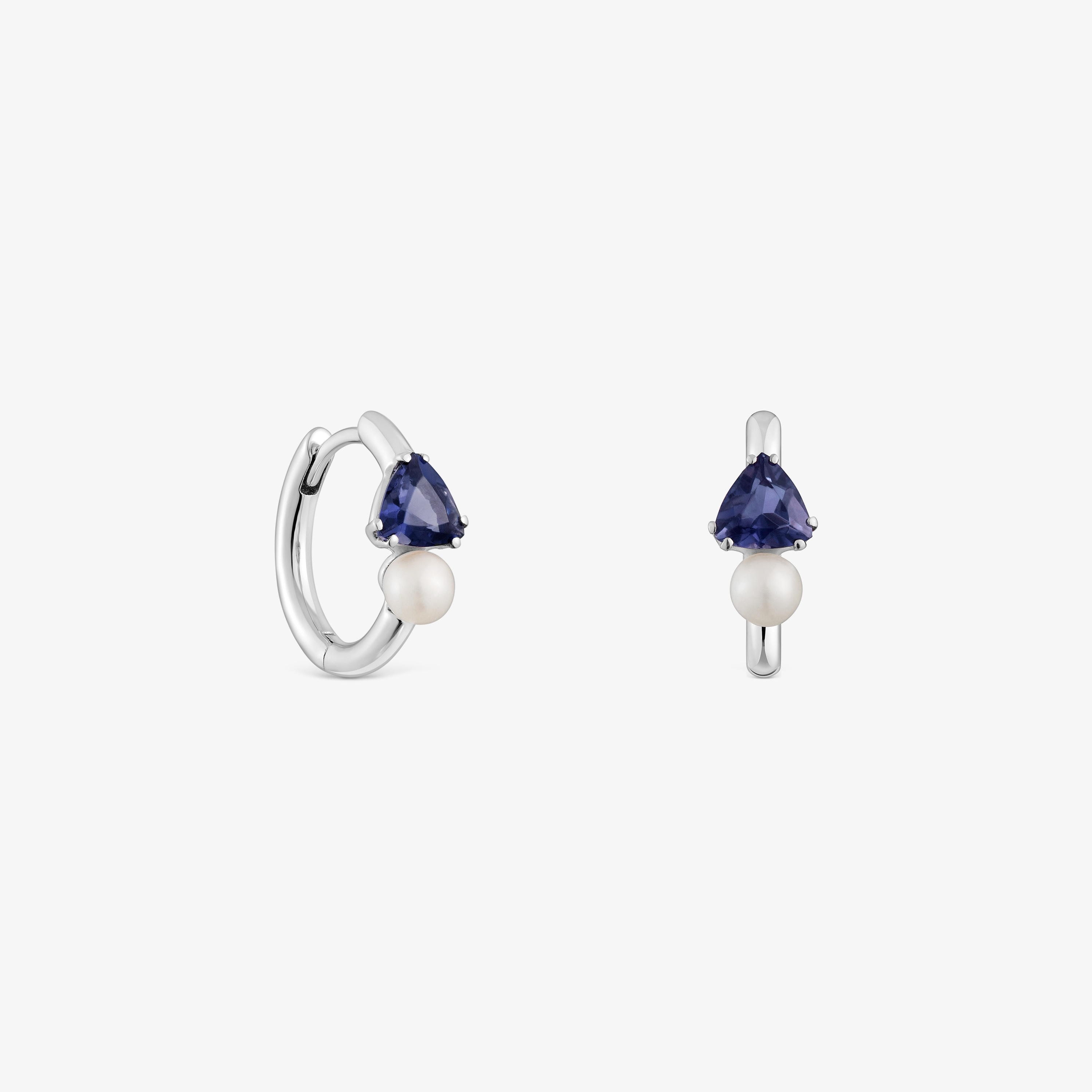18K white gold Hoop earrings with iolite and cultured pearl Ivette