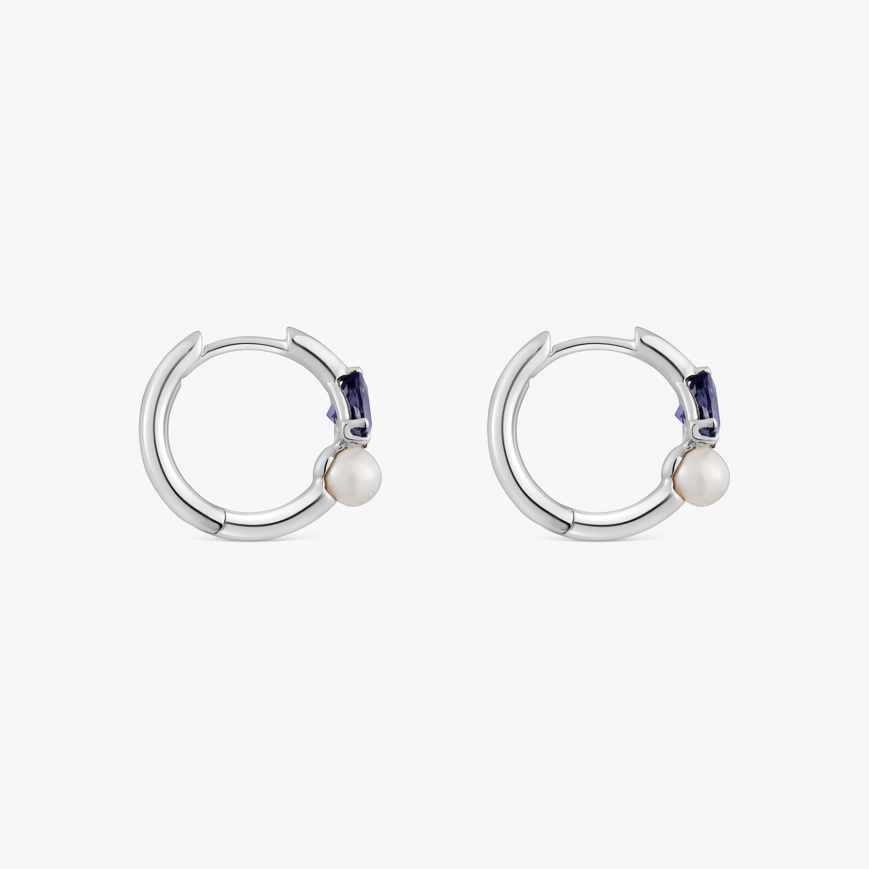 18K white gold Hoop earrings with iolite and cultured pearl Ivette